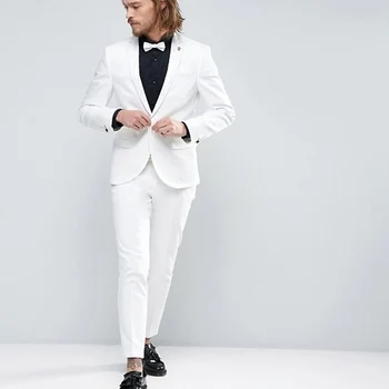 2024 Приталенные бели мъжки костюми за сватба от 2 теми, мъжки модерно яке с панталони, комплекти блейзеров за младоженеца по поръчка костюм Homme 2022
