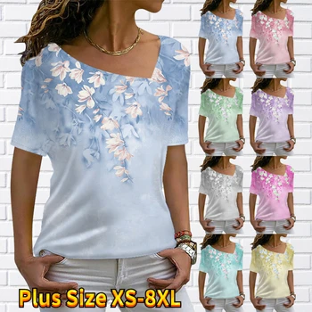 2023 Дамски Блузи с 3D-принтом За Всеки ден, Секси Тениска С V-образно деколте, Sumemr, Модерен Пуловер Свободен Размер, С Къс ръкав, Тениска Оверсайз