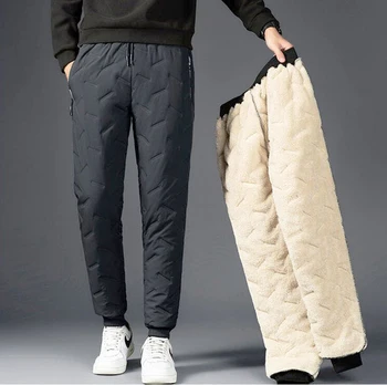 Мъжки зимни изолирана спортни панталони от вълна от овце, мъжки ветроупорен панталони за джогинг, висококачествени маркови панталони, мъжки панталони
