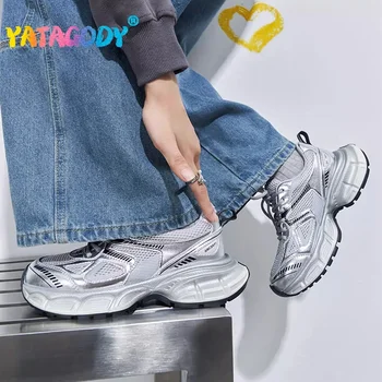 YATAGODY Размер 35-40, Женски маратонки от естествена кожа и окото на високи токчета, Дамски ежедневни обувки дантела, Модни обувки на платформа, тенденция 2023