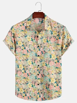 Летни мъжки ризи С ревери с принтом на кокосовата палма, Ежедневни модни плажни блузи с къс ръкав 2023, най-Добрата памучен мъжки Хавайска риза 5xl