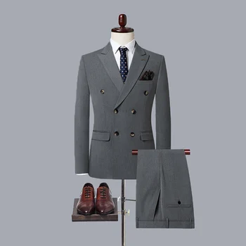 Модерни дневни мъжки костюми 2023, бутик, Двубортный обикновен бизнес яке с ревера, панталони, комплект от 2 теми за сватба