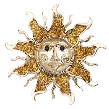 Средновековна реколта брошка в стила на хеви-индастриал Sun Face-Модерни ретро брошка във формата на Бога на Слънцето, за жени и за мъже Sunflower Accessori pride