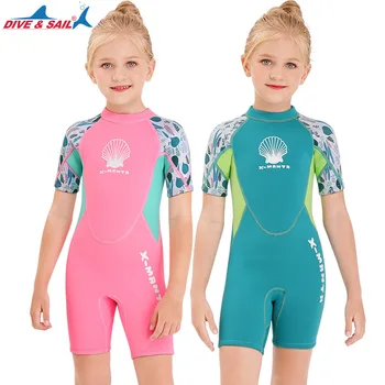 Детски неопрен 2,5 мм, едно парче бански костюм с къси ръкави за момичета, топло бански за плуване, гмуркане с шнорхел, сърф, бански, дрехи под формата на медуза