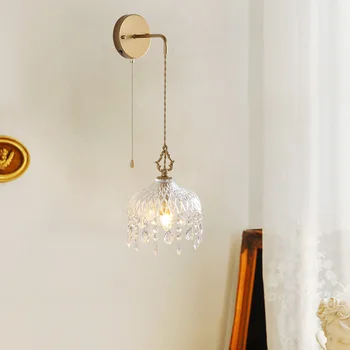 Модерен минималистичен, с монтиран на стената лампа с въже, за всекидневната, традиционен Нощни кристална окачен лампа за спални