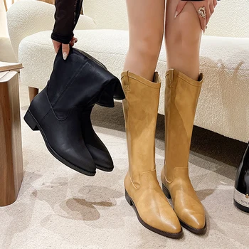 Зимните Модни Дамски Високи ботуши в готически стил, Новост 2023 г., Трендови обувки 