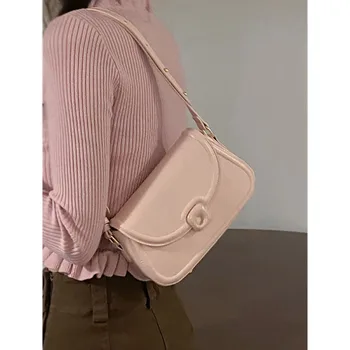 Корейската версия, однотонная чанта, дамски новост 2023 г., модерен нишевый пакет от ярки цветове, Ins, чанти през рамо от изкуствена кожа, прости
