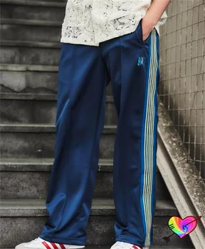 Панталони Japan Needles За мъже и жени, кралски сини спортни панталони, Поли, Smooth Needles с бродерия, пеперуди, жълти трикотажная ивица, спортни панталони AWGE