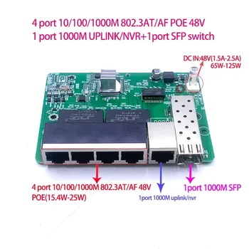 Стандартен протокол 4 порта 802.3 AF/AT 48V POE OUT/48V poe комутатор с капацитет от 1000 Mbit/ s POE; 1000 Mbit/ s UPLink/нрв; 1000 м SFP порта
