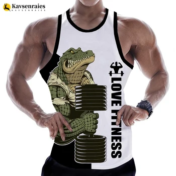 Crocodile Love Фитнес 3D Безрукавки Тениска за фитнес зала С Писмото Принтом Животни, Жилетка За Мъжете, Лятна Градинска Облекло За Бодибилдинг, Потници Без Ръкави, Тениски