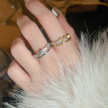 Двухслойное отворен пръстен от истинско злато покритие покритие от цирконий, малко модно ring в луксозен стил, напредък и глоба пръстен за жени.