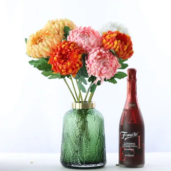Имитация на цветето хризантема за украса на фестивала, изкуствени цветя от коприна, интериор на маса в стая, на сватба, булка, Флорес Есен