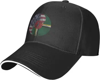 Бейзболна шапка с регулируем флага на САЩ и флага Доминики премиум-класа за мъже и жени - Спорт на открито, защита от слънцето, черна