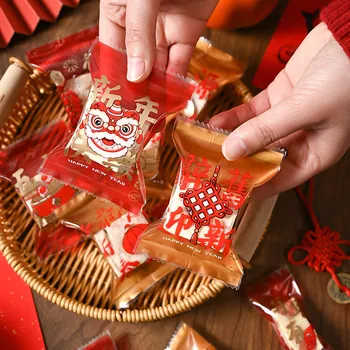 100шт 2024 Хрупкава опаковка във формата на снежинки на китайската Нова Година, Машина за печене на бисквити, Запечатване на пакети за бонбони