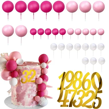 40шт ярко-розови мъниста, Брой Топперов за торта 0-9, Декор на торта за рожден Ден, Декорация на 18, 21, 30, 40-ти Рожден Ден