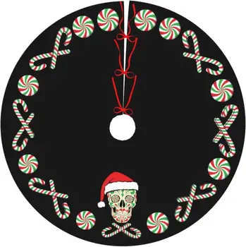 48-инчов пола за коледната елха, пола за елха Дядо Коледа със Захарен череп, голяма подложка във формата на коледно дърво Xmax за декорация на дома на празнично парти