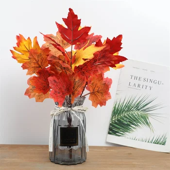 Имитация на букет от кленов листа от изкуствена коприна, есенни клони кленов листа, тикви за украса на венци на празник ден на Благодарността