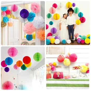 Гореща разпродажба 6-инчов (15 см) филтър декоративни цветя, хартиени топки под формата на сот, прожектори, помпонов, сватбени, детски украса за рожден ден