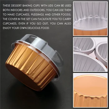 Десертни чашки с капаци, държачи за печене от златна алуминиево фолио, в 25 опаковки, калъпи за печене на кексчета, прозрачни кутии за пудинг