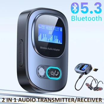 Приемник Bluetooth 5.3 Предавател 2 В 1 Led дисплей адаптер за Кола Aux Bluetooth Безжична аудиопередатчик за телевизионни говорители