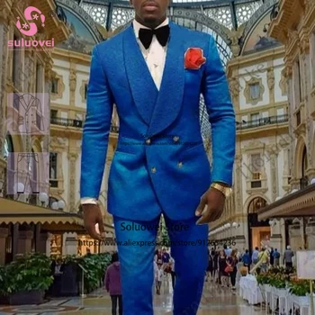 Модерен Сватбен Смокинг За Африканския Младоженеца Slim Fit Комплект Панталон от 2 части, Официалната Парти, Двубортные Мъжки Костюми, Костюм Homme Mariage