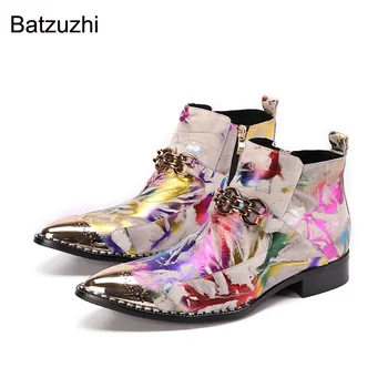 Batzuzhi/ Новост 2021 г.; Мъжки обувки в стил Рок; Модни Кожени обувки млечен цвят; Мъжки къси ботильоны за парти/сватба; Мъжки обувки Големи размери EU38-46