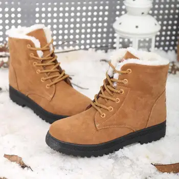 Зимни дамски ботуши, Нови Ботильоны за зимни обувки, Дамски зимни обувки на платформа и нисък ток, по-Големи размери 35-43