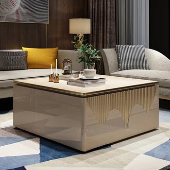 Лека луксозна модерна дългата маса за телевизор от неръждаема стомана, разход на квадратен масичка за кафе, мраморни мебели, хол в неокласически стил