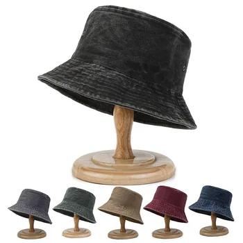 Выстиранная рибарска шапка мъжка реколта выстиранная на тъканта, шапка за басейна, однотонная тънък модерен панама за жени