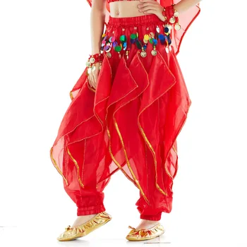 1 бр./лот, детски панталони за танца на корема, панталони за индийските танци за момичета с монета