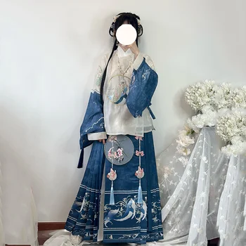 Халат на династията Мин, пола с бродирани муцуната на коня Pipa и оригинални есента рокля Immortal Charm Hanfu за жени за всеки ден