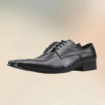 Черни, Дишащи кожени мъжки обувки-дербито с появата на шнур, Модни мъжки обувки на дантела, Луксозен мъжки модельная обувки за партита и банкети са ръчно изработени.