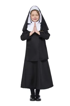 Детско Черна рокля монахиня с качулка, комплект костюми, Cosplay За момичета, Хелоуин, парти, Cosplay, Хелоуин, Великден парти, Cosplay
