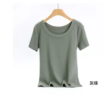Однотонная основна женска тениска ежедневна цвят с къс ръкав.