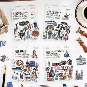 8 опаковки/ПАРТИДА, серия City Walk, ретро творческа украса, хартиени маскиране етикети washi 