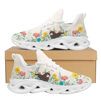 Сладък котка Цвете Cartoony принт Дамски обувки на равна подметка Пролет Есен Градинска обувки за ходене всеки ден трайни нескользящие маратонки