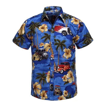 Новата плажна риза с принтом, Лятна риза с къс ръкав, Дамски блуза, риза с джобове копчета, 3D облекло