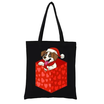 Холщовая пазарска чанта Кученце Джак-Ръсел от коледен подарък, еко-торбички в стил харадзюку, забавна чанта за модни покупательниц.