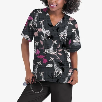 Тениска С V-образно деколте, дамски дрехи, болничните върхове, халат стоматологична сестра, жена униформи на медицински сестри 2023, риза с джобове, летни потници