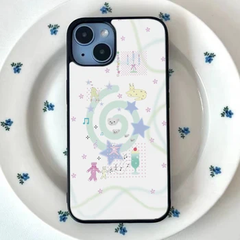 Корейски сладък калъф за мобилен телефон с изображението на мечка-графити в формата на звезда за iPhone 14 11 12 13 Pro Max, забавен калъф за мобилен телефон в стила на Kawai в ретро стил