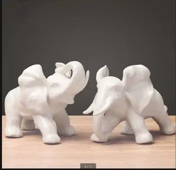 Бял Слон Керамични Украшение Комплект от 2 теми Аксесоари за дома Статуетка Бижу Занаяти Скулптура Фигурки за Подарък
