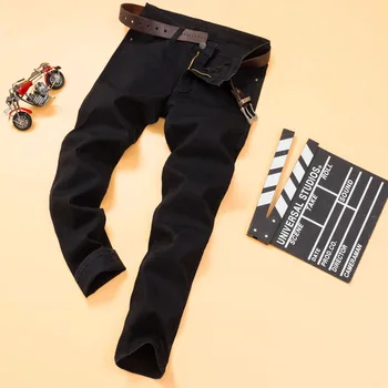 Мъжки черни дънки в класически стил, модерен бизнес ежедневни директни дънкови панталони-участък, мъжки маркови панталони