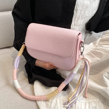 Розова модерна чанта през рамо с пискюли, марка дизайнерски седельная чанта за жени, чанта-месинджър с капак, дамски пътна чанта под мишниците, в чантата