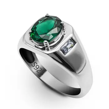 Модни Годежни пръстени от сребро 925 проба за мъже, бижута с кубическим зелен цирконий, Подарък Сребърни пръстени за ръце, мъжки дизайн