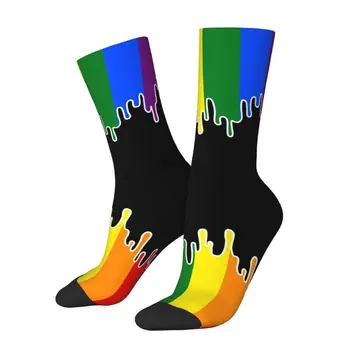 Сладки чорапи с капково дизайн с флага на гей-прайда, Дамски, Мъжки Чорапи с 3D печат, ЛГБТ-Rainbow, Лесбийки футбол, спортни чорапи