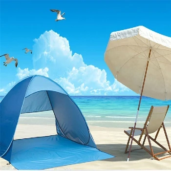 Автоматична Instant Плажна палатка от полиестер 190T със сребърно покритие, козирка, Палатка за нощуване на открито, туризъм