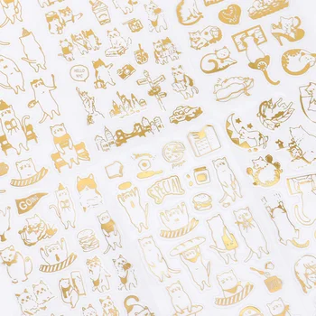 Етикети топъл печат Kawaii Котки Дизайн Реколта Деко Стикер от златно фолио САМ Етикети Ученически пособия