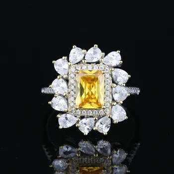 S925 Сребърна принцеса, пръстен с жълт цирконий, женски пръстен с топаз на Едро