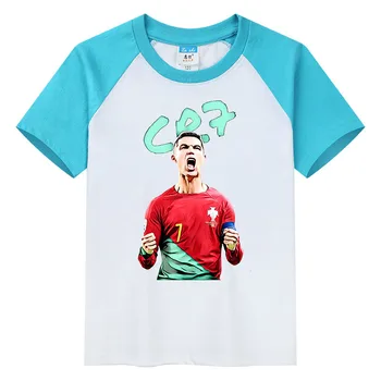 Тениска с изображение на аватар Роналдо за момчета, всекидневни, детски контрастни блузи с къс ръкав, дрехи в тон