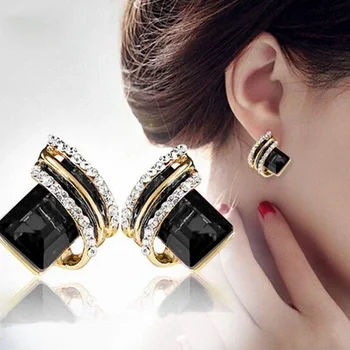 Уникални квадратни обеци-карамфили от черен камък за жените, аксесоари за уши, ежедневни облекла, украси за партита